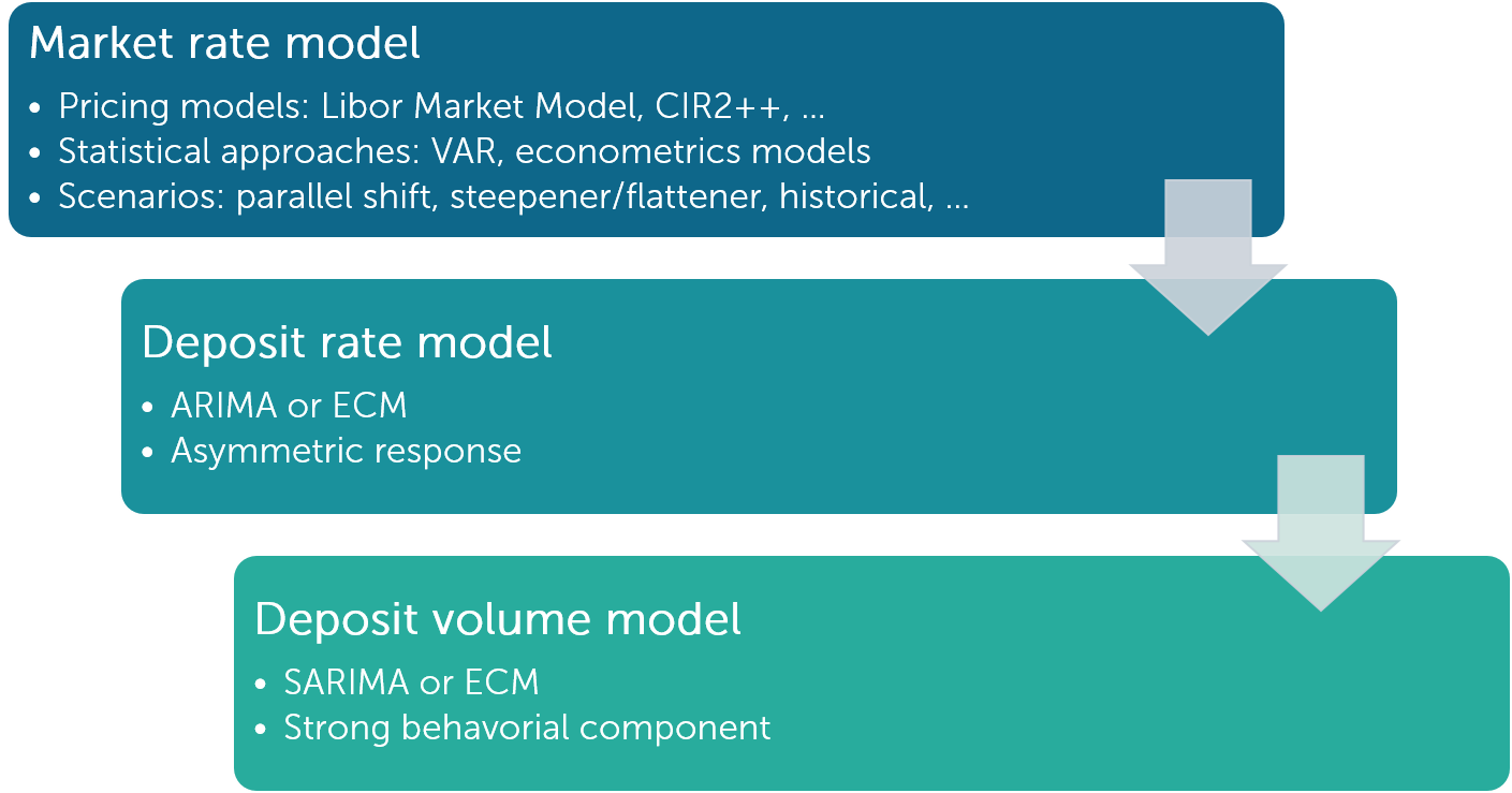 Figure 1: Overview of the model dependency in non-maturity deposits modelling.